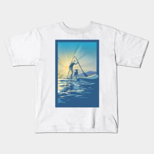 sunset paddle boarder and dog Kids T-Shirt